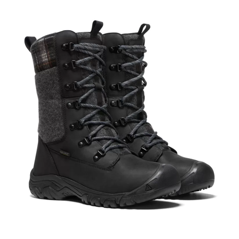 Best Sale KEEN Greta Tall Waterproof Boot Pour Femme   |  Black/Black Plaid Black/BlackPlaid