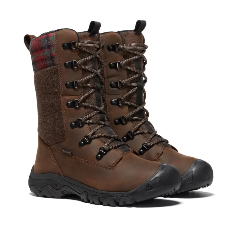 Best Sale KEEN Greta Tall Waterproof Boot Pour Femme   |  Brown/Red Plaid Brown/RedPlaid
