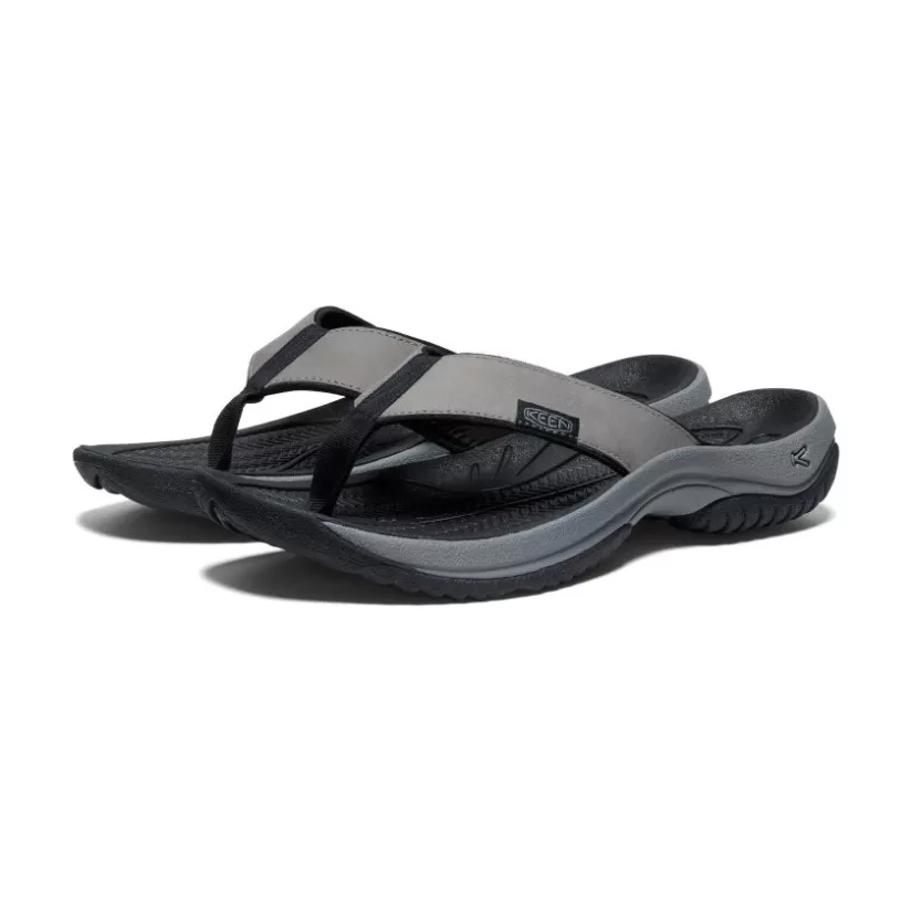 Clearance KEEN Kona Leather Flip-Flop Pour Homme   |  Steel Grey/Black SteelGrey/Black