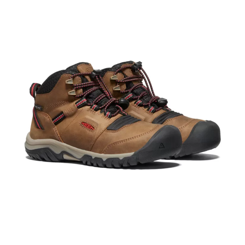 Cheap KEEN Ridge Flex Waterproof Boot Pour Jeunes   |  Bison/Red Carpet Bison/RedCarpet