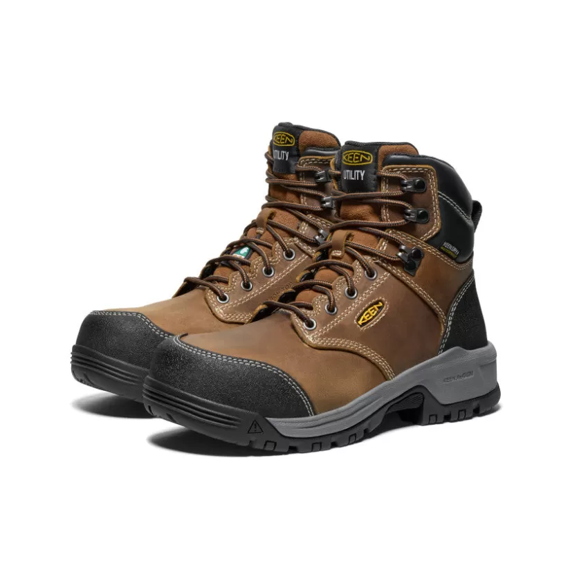 Clearance KEEN Women's CSA Evanston 6" Waterproof Boot (Carbon-Fiber Toe)   |   Bison/Black